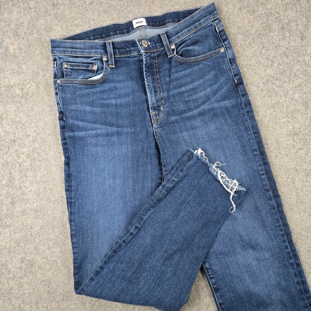 Edwin Bree‎ Slim Jeans Womens 29 Blue Denim Raw Hem High Rise Straight Leg USA